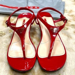 Red Patent leather sz 37 Linea Rossa PRADA sandals with dustbag